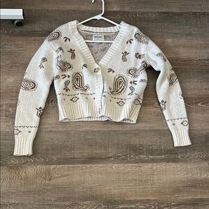 American Eagle Outfitters Cream and Brown Cardigan